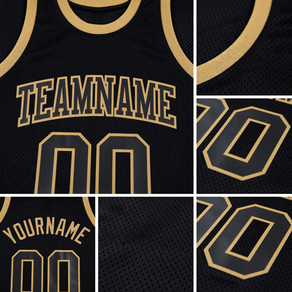 Custom Black Black-Old Gold Authentic Throwback Basketball Jersey detail