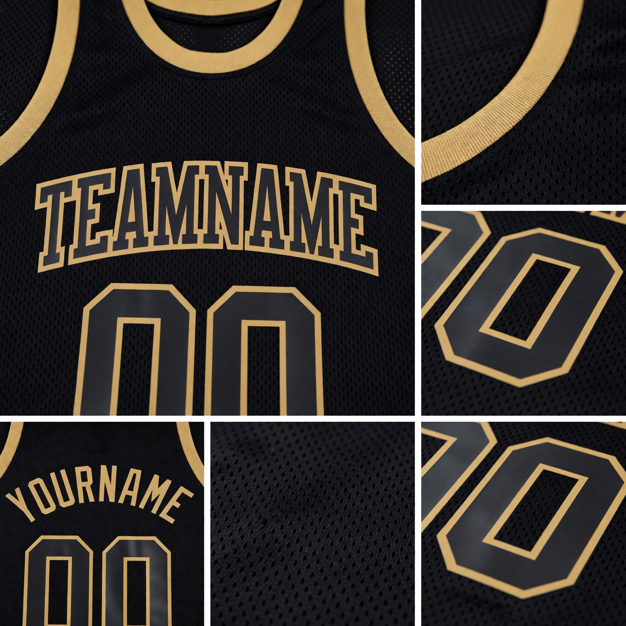 Custom Black Black-Old Gold Authentic Throwback Basketball Jersey detail