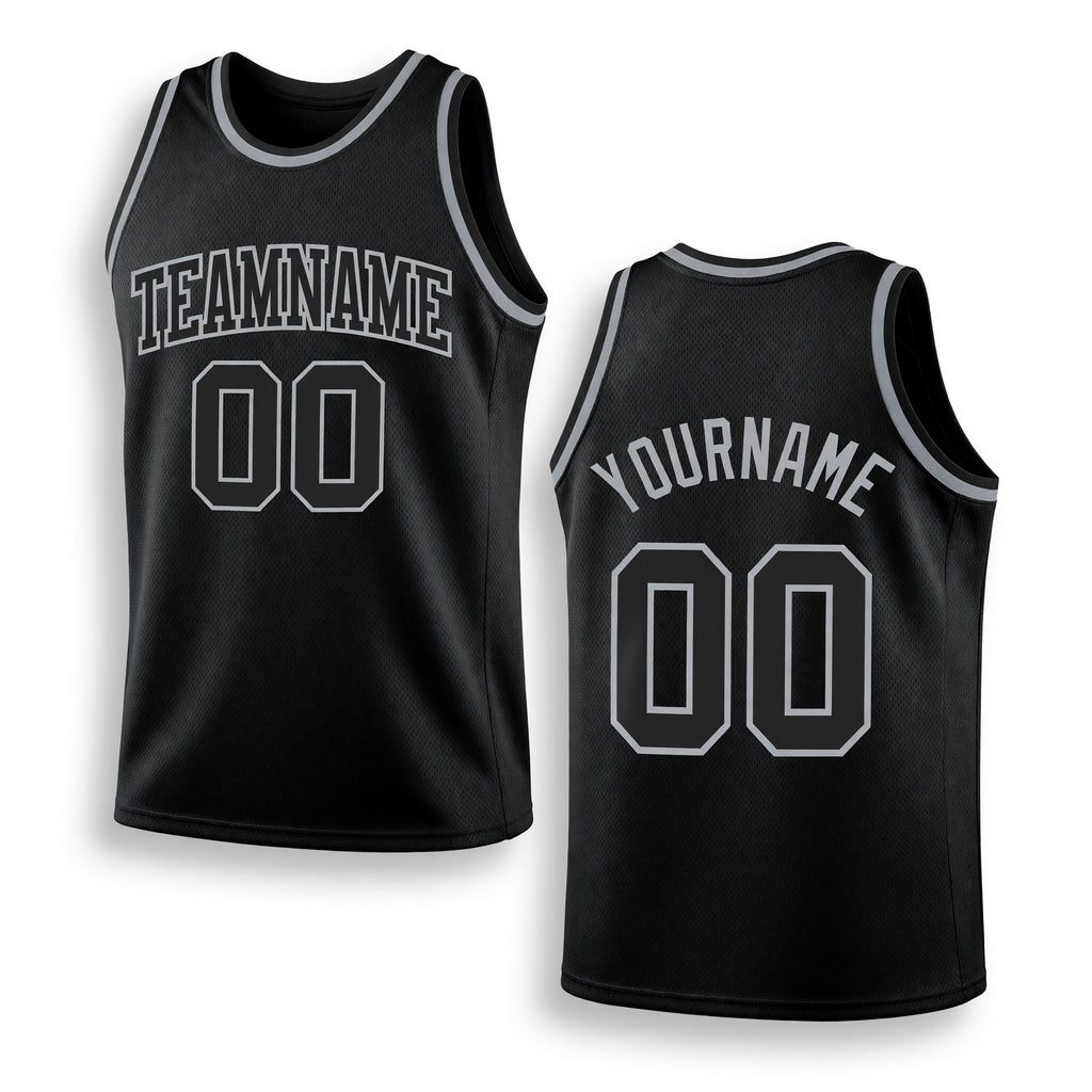 Custom Black Black-Gray Authentic Throwback Basketball Jersey