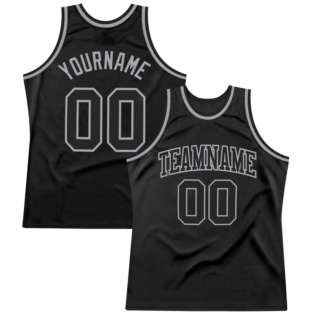 Custom Black Black-Gray Authentic Throwback Basketball Jersey photo 1