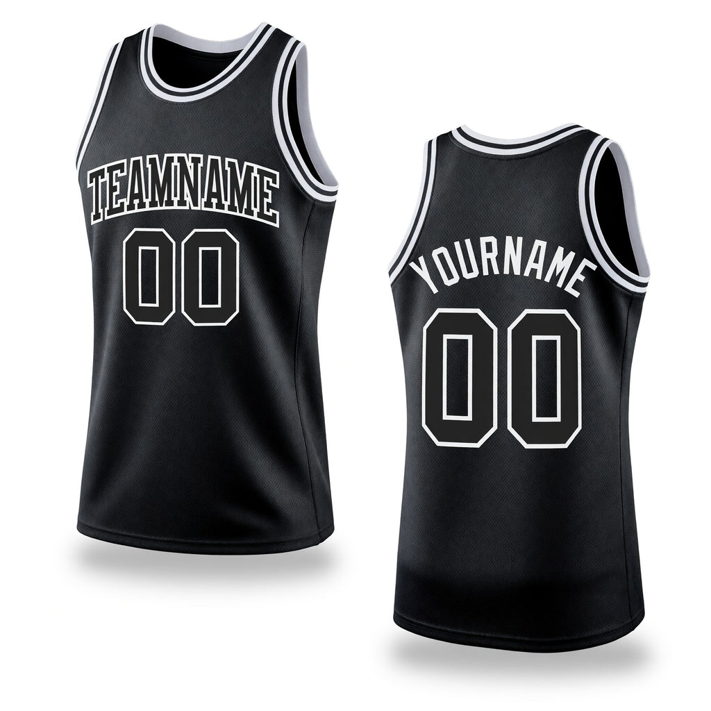 Custom Black Black-White Authentic Throwback Basketball Jersey