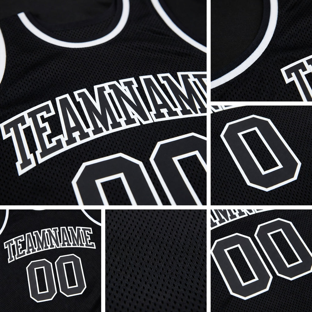 Custom Black Black-White Authentic Throwback Basketball Jersey detail