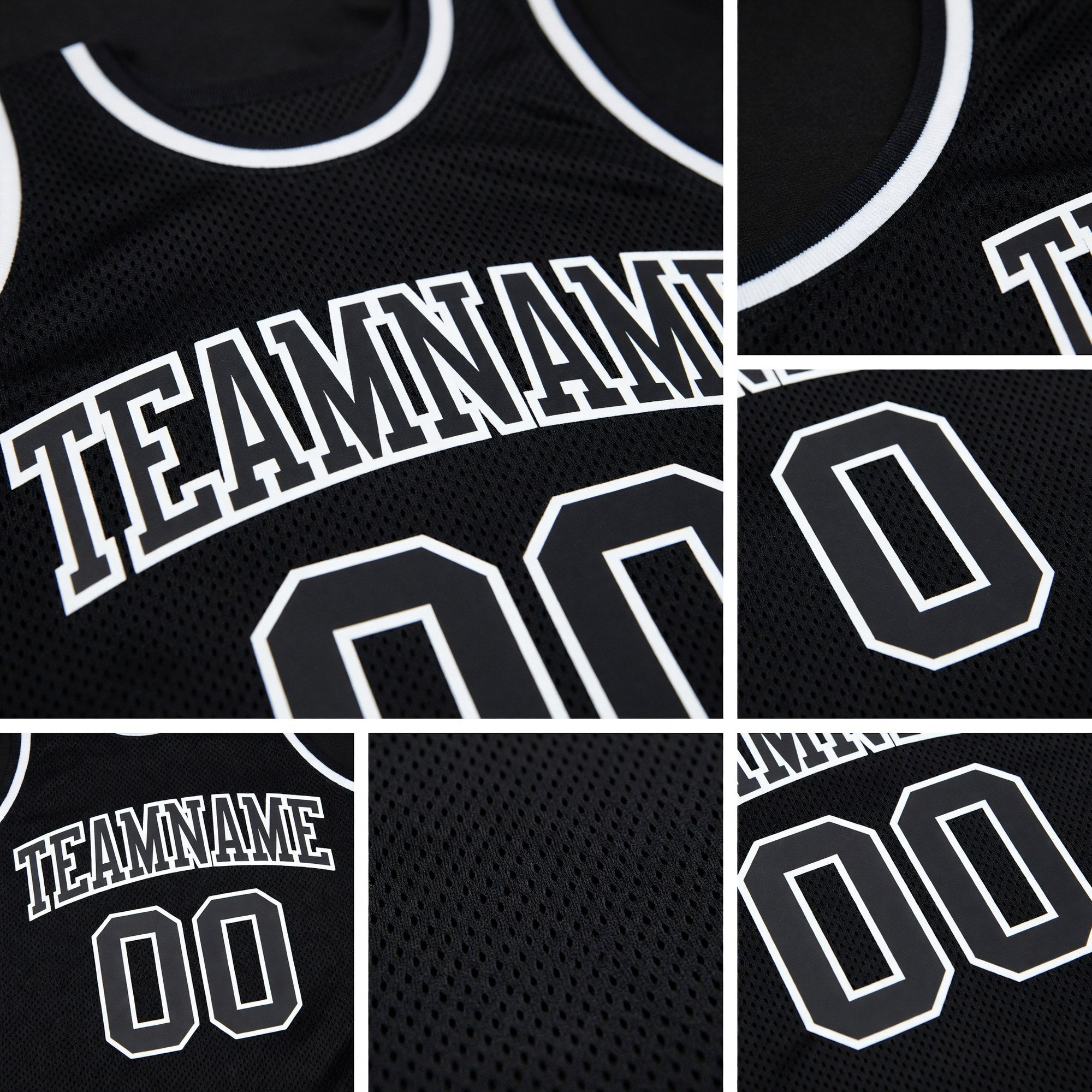 Custom Black Black-White Authentic Throwback Basketball Jersey detail