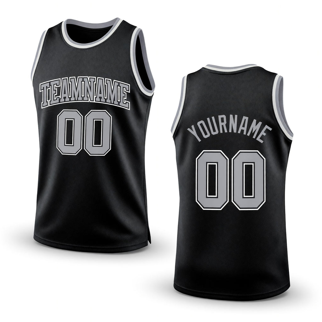 Custom Black Gray-White Authentic Throwback Basketball Jersey