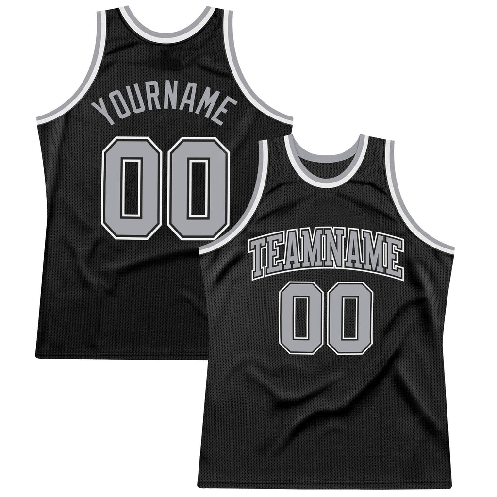 Custom Black Gray-White Authentic Throwback Basketball Jersey photo 1