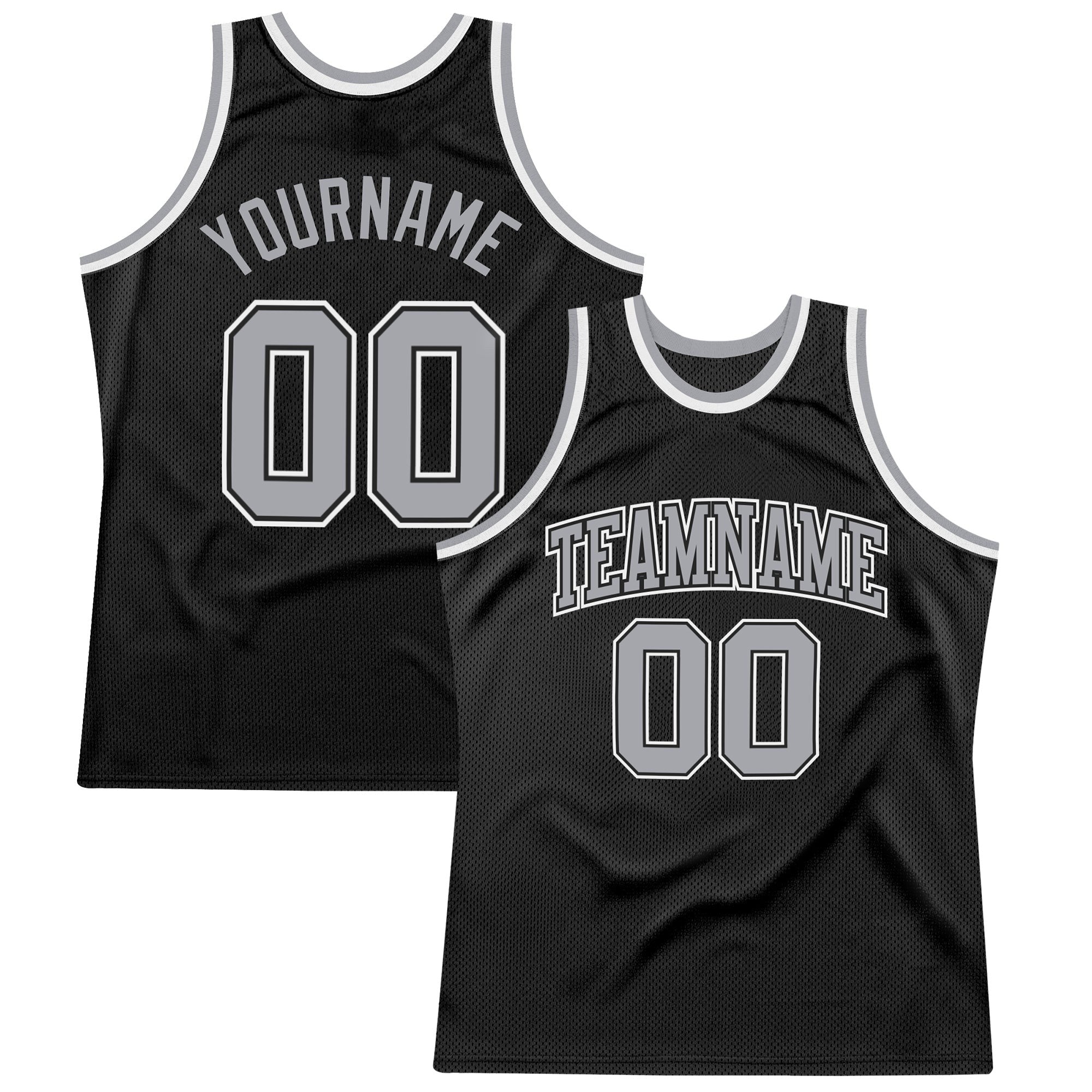 Custom Black Gray-White Authentic Throwback Basketball Jersey photo 1