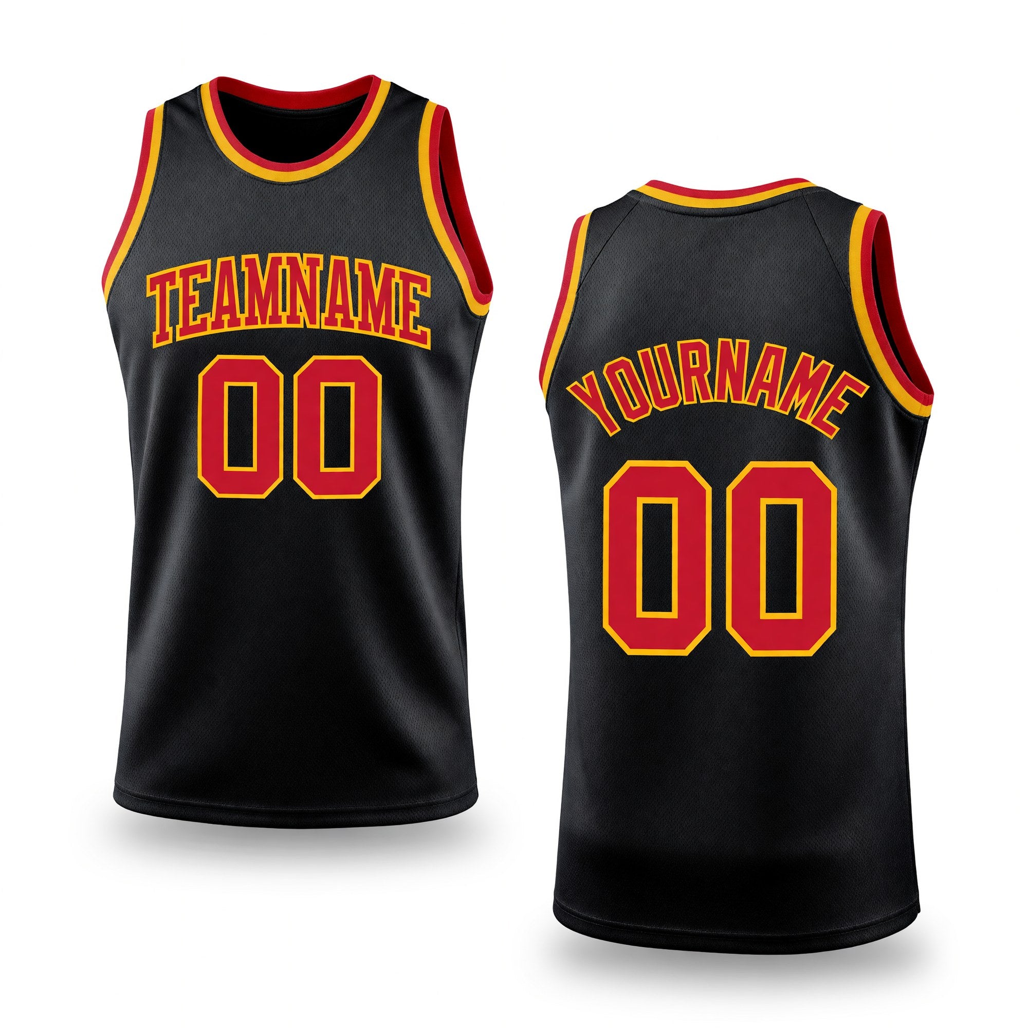 Custom Black Red-Gold Authentic Throwback Basketball Jersey