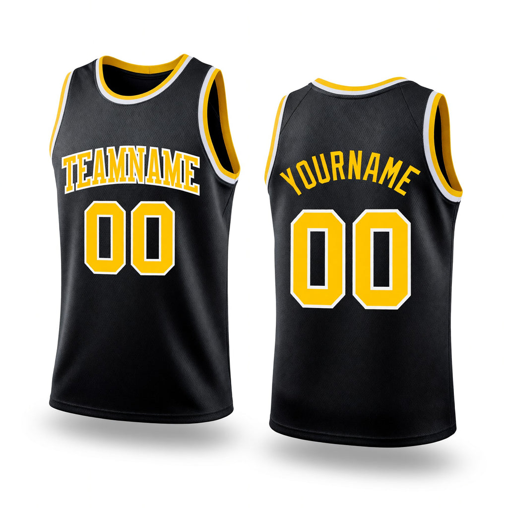 Custom Black Gold-White Authentic Throwback Basketball Jersey