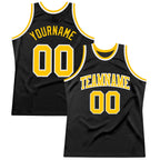 Custom Black Gold-White Authentic Throwback Basketball Jersey photo 1