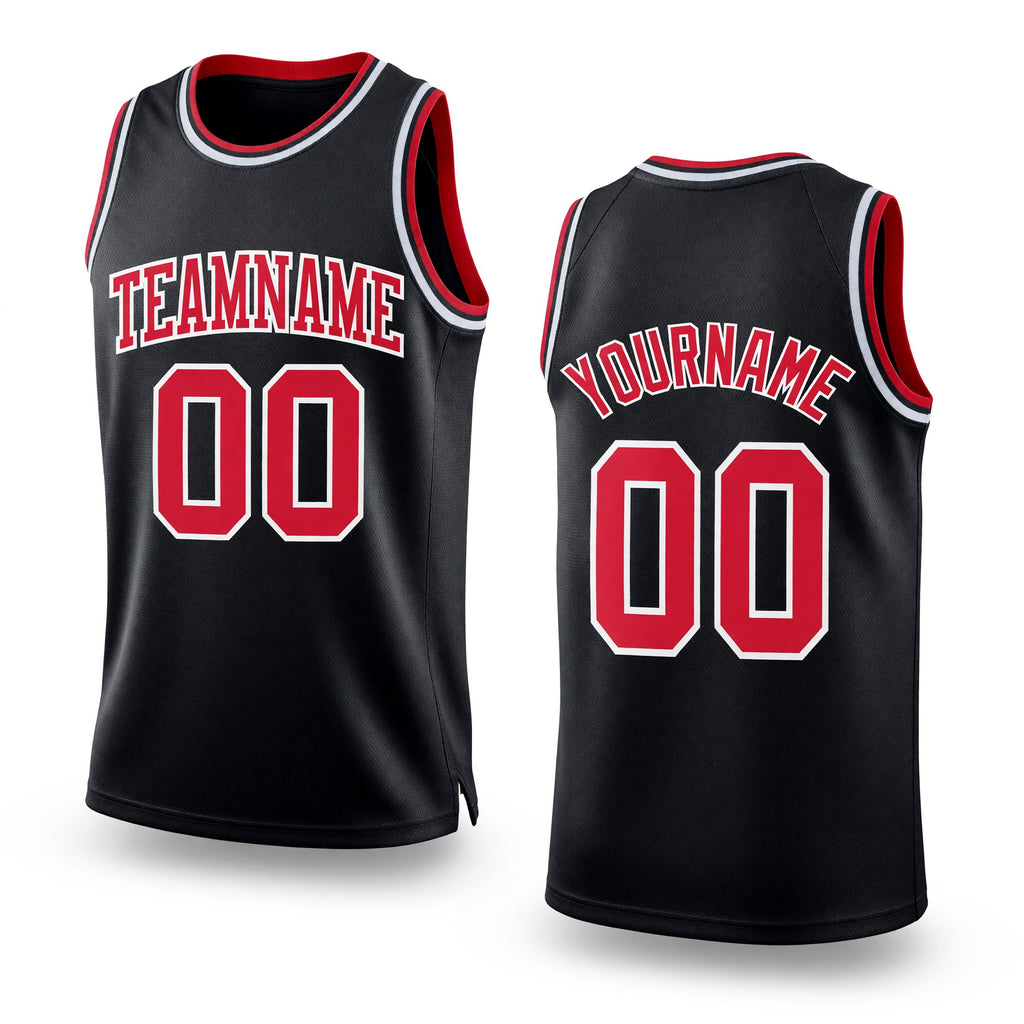 Custom Black Red-White Authentic Throwback Basketball Jersey