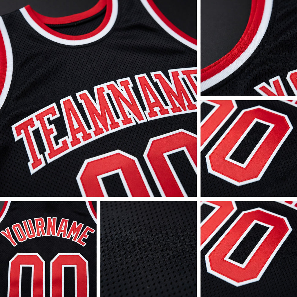 Custom Black Red-White Authentic Throwback Basketball Jersey detail
