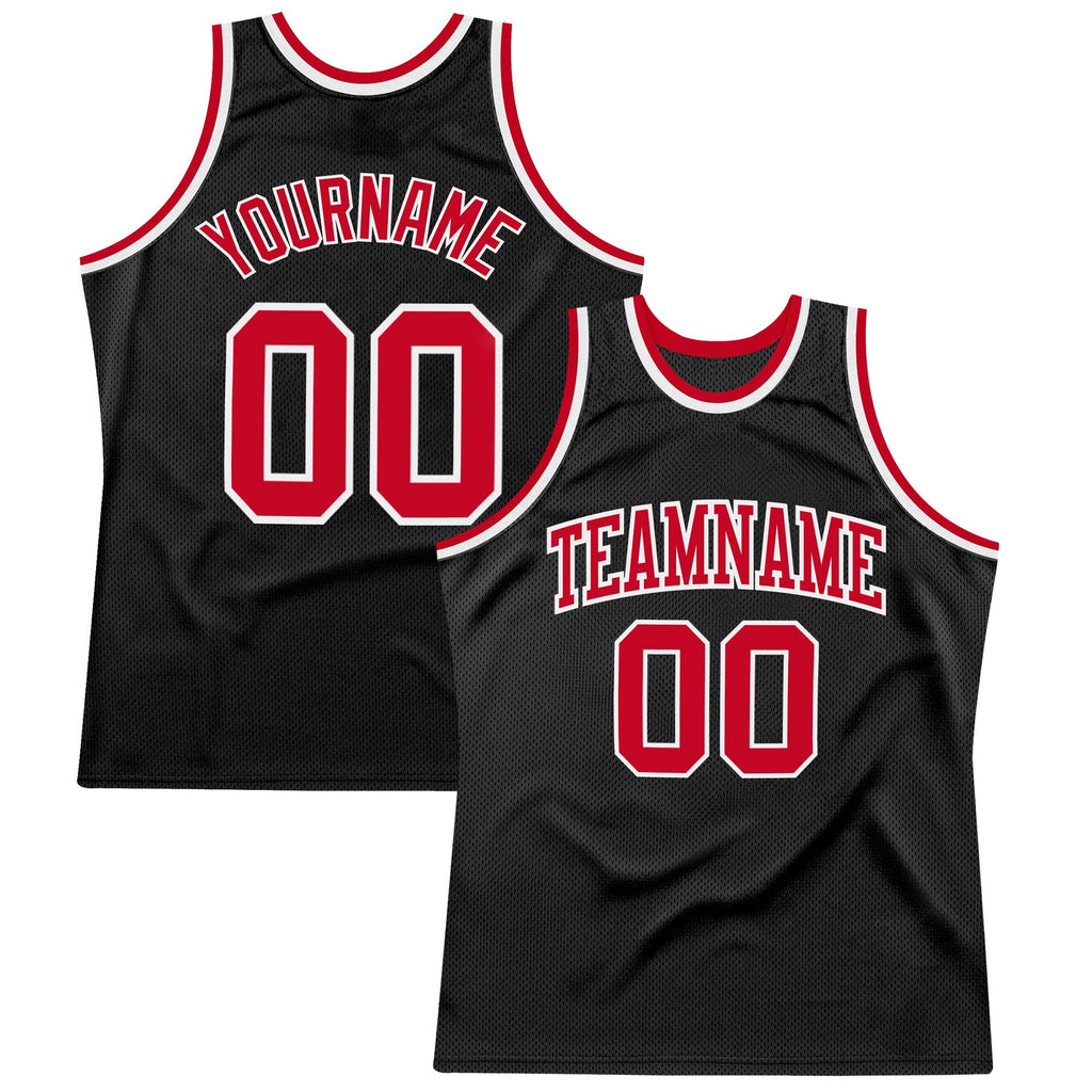 Custom Black Red-White Authentic Throwback Basketball Jersey photo 1