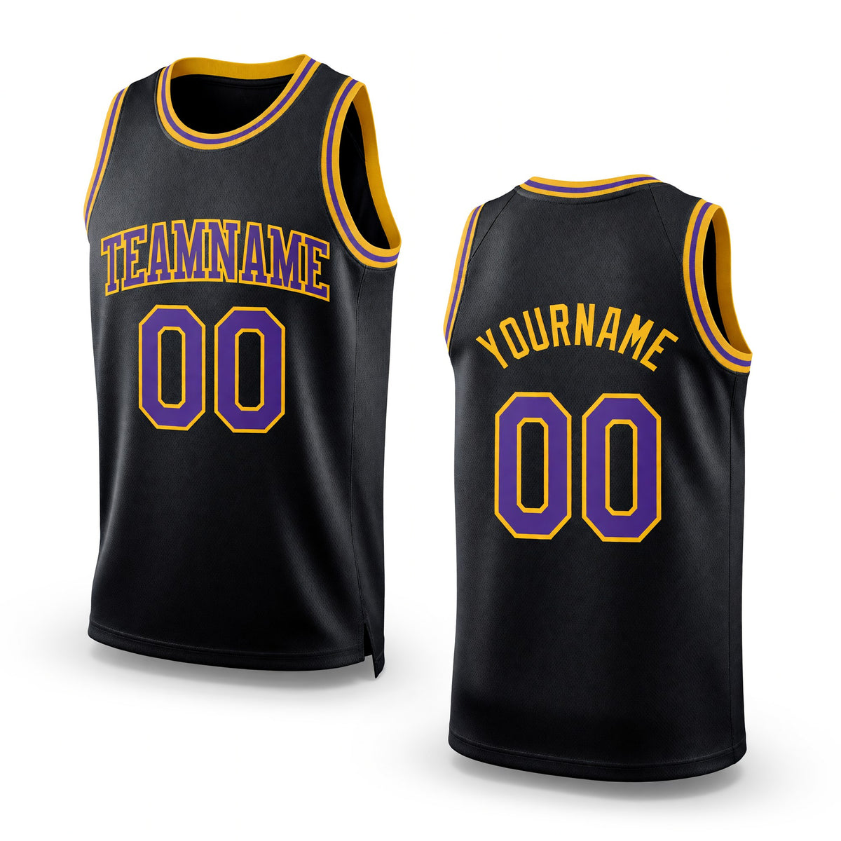 Custom Black Purple-Gold Authentic Throwback Basketball Jersey
