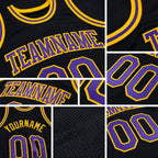 Custom Black Purple-Gold Authentic Throwback Basketball Jersey detail
