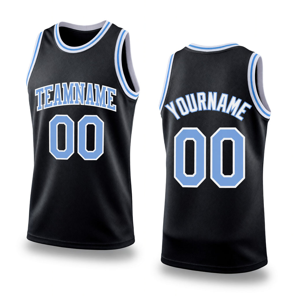 Custom Black Light Blue-White Authentic Throwback Basketball Jersey