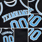 Custom Black Light Blue-White Authentic Throwback Basketball Jersey detail