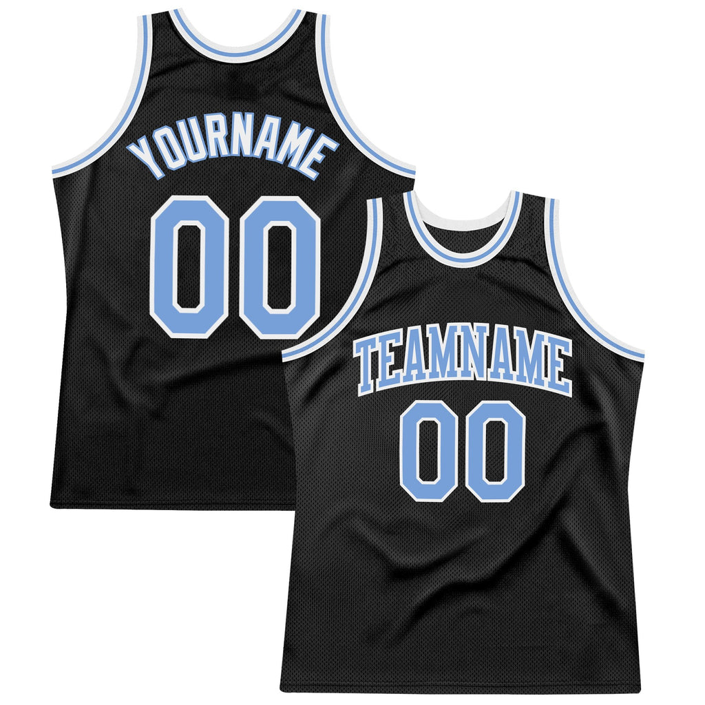Custom Black Light Blue-White Authentic Throwback Basketball Jersey photo 1