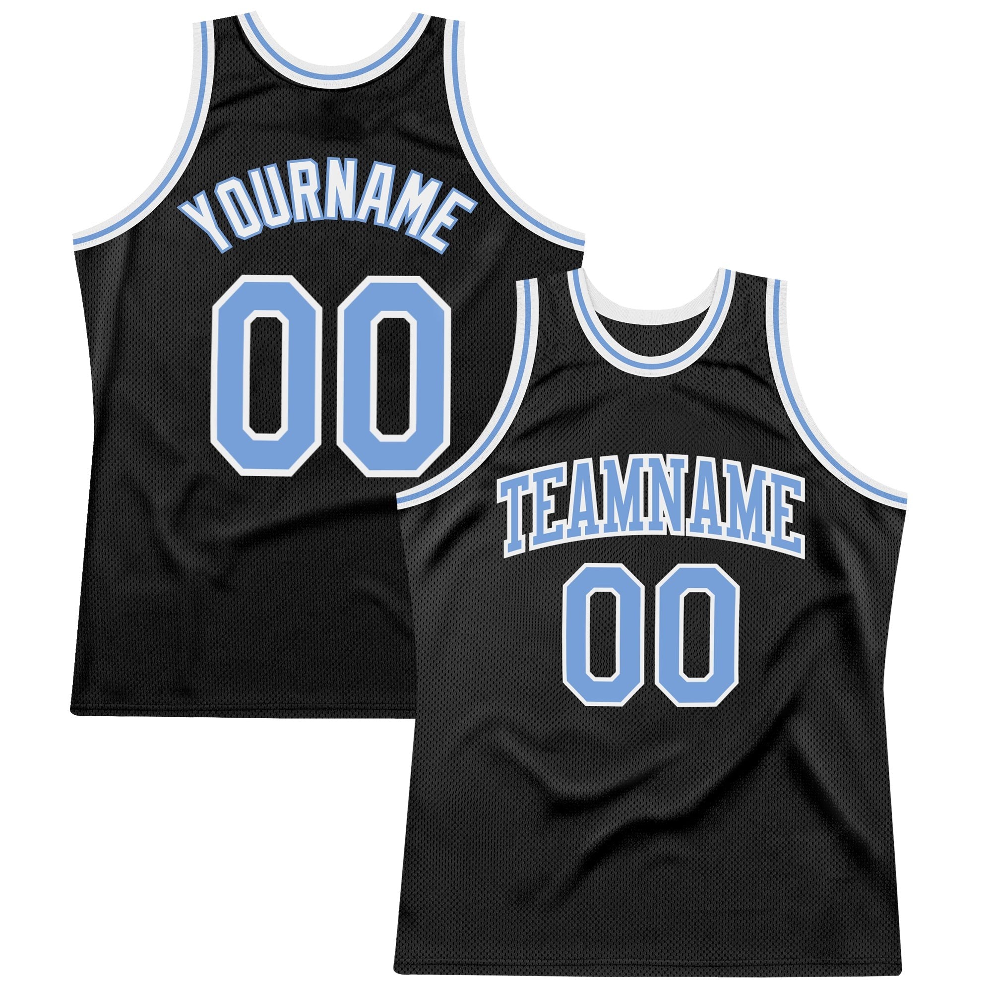 Custom Black Light Blue-White Authentic Throwback Basketball Jersey photo 1