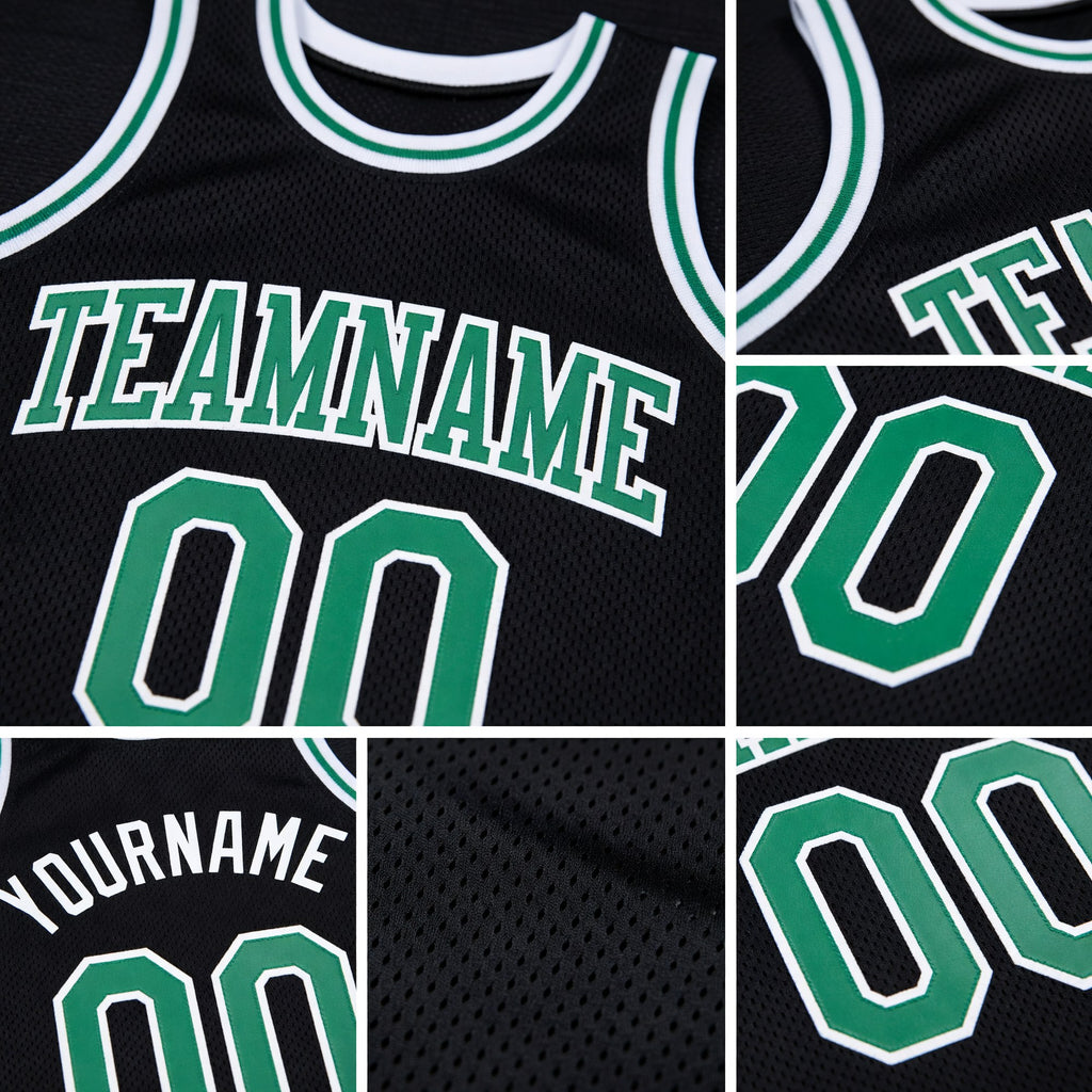 Custom Black Kelly Green-White Authentic Throwback Basketball Jersey detail