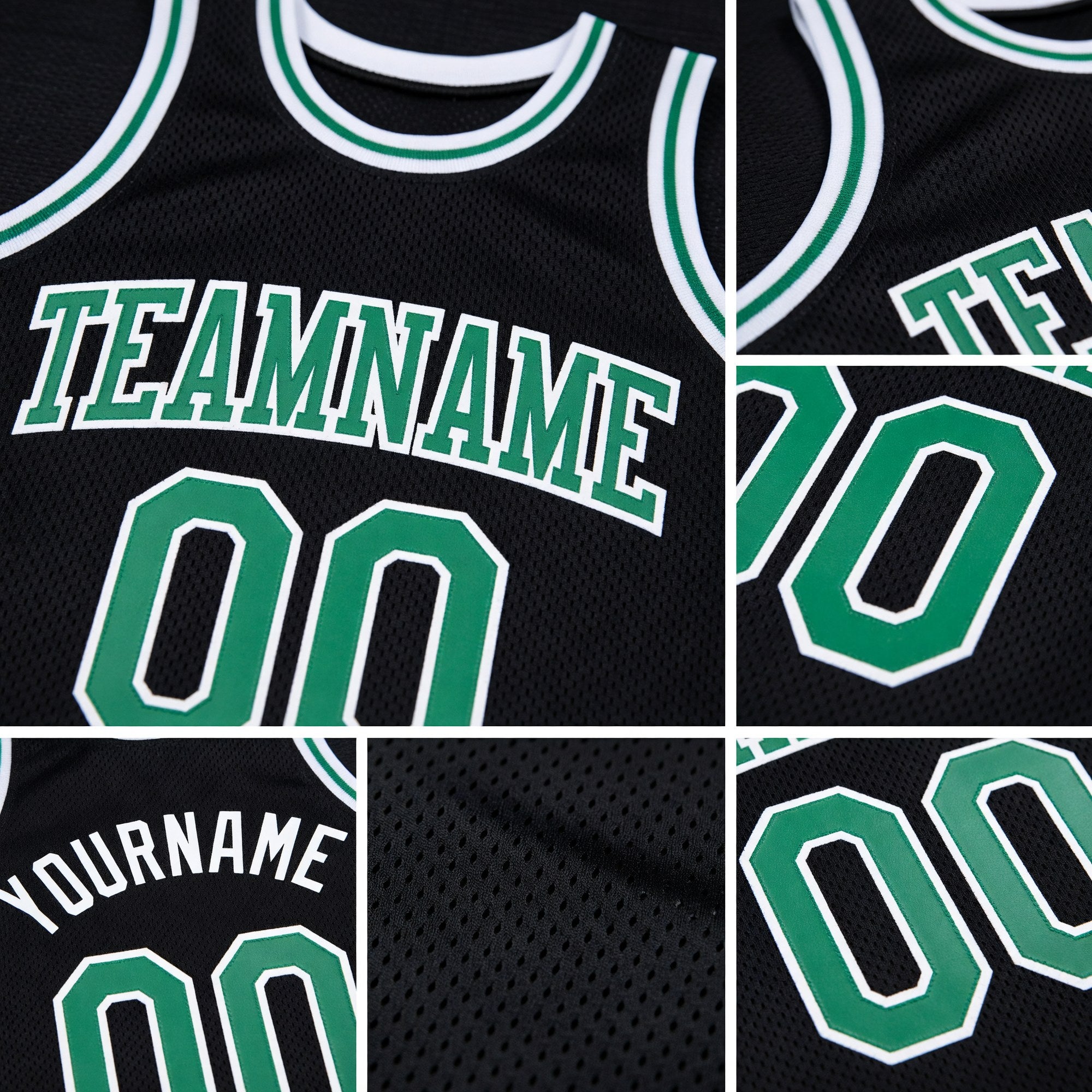 Custom Black Kelly Green-White Authentic Throwback Basketball Jersey detail