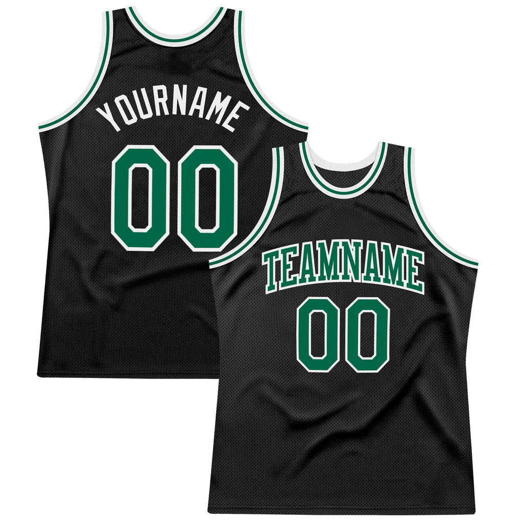 Custom Black Kelly Green-White Authentic Throwback Basketball Jersey photo 1