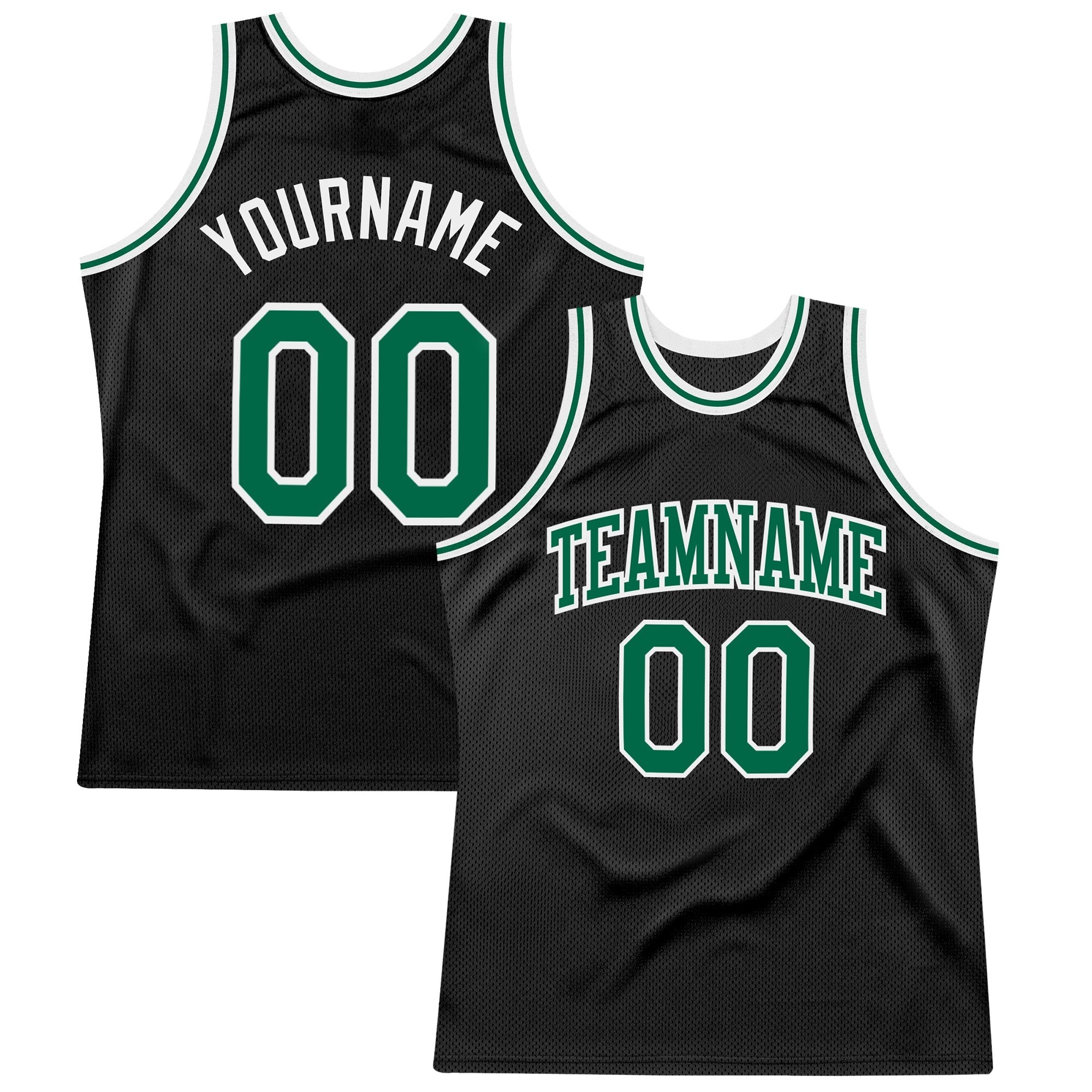 Custom Black Kelly Green-White Authentic Throwback Basketball Jersey photo 1