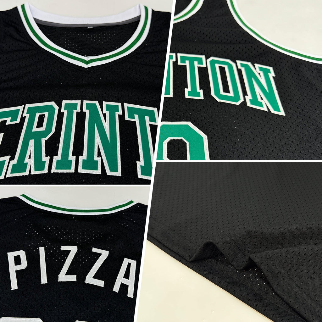 Custom Black Kelly Green-White Authentic Throwback Basketball Jersey photo 2
