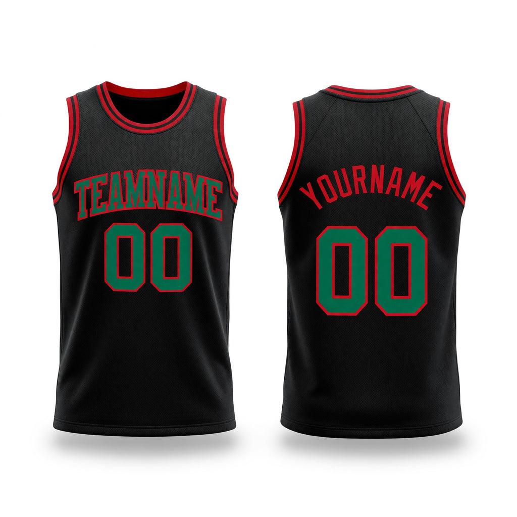 Custom Black Kelly Green-Red Authentic Throwback Basketball Jersey