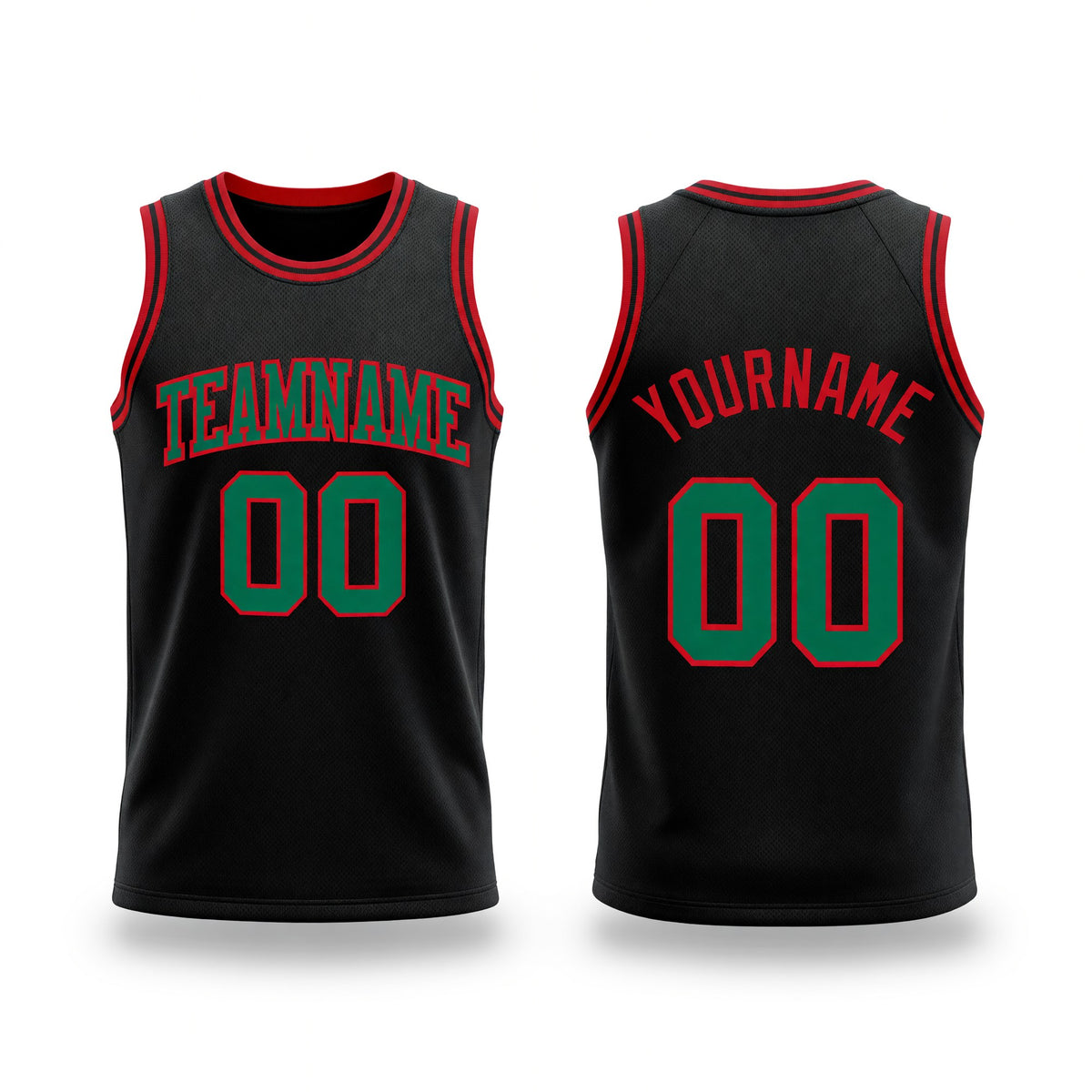 Custom Black Kelly Green-Red Authentic Throwback Basketball Jersey