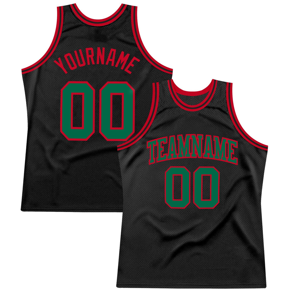 Custom Black Kelly Green-Red Authentic Throwback Basketball Jersey photo 1