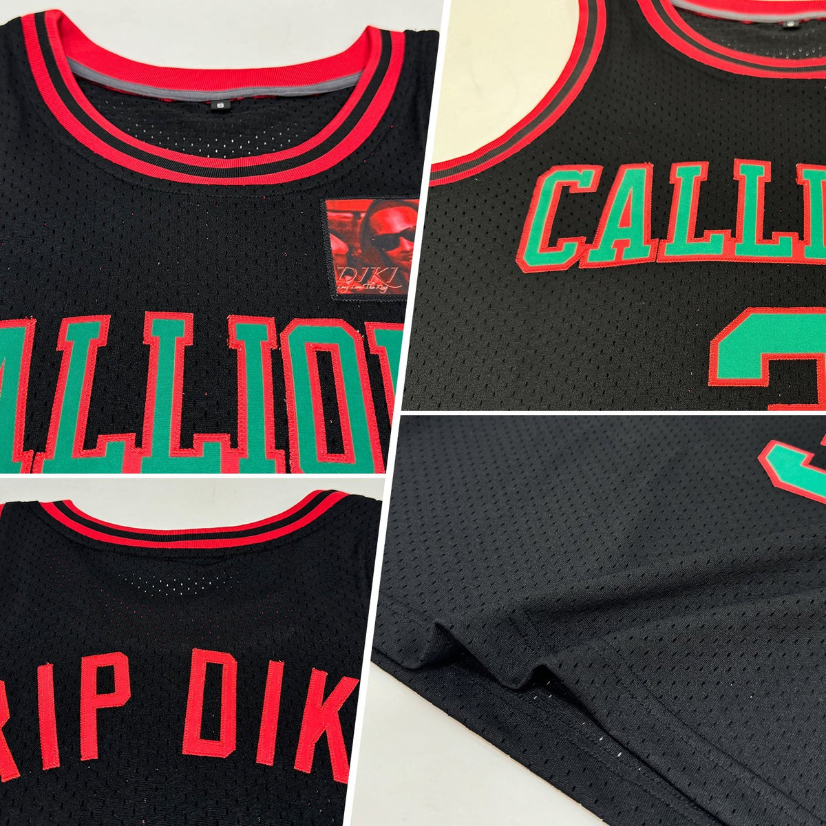 Custom Black Kelly Green-Red Authentic Throwback Basketball Jersey photo 2