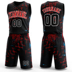 Custom Black Black-Red Round Neck Sublimation Basketball Uniform Jersey