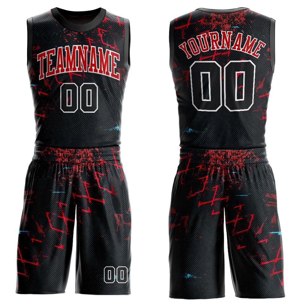 Custom Black Black-Red Round Neck Sublimation Basketball Uniform Jersey photo 1