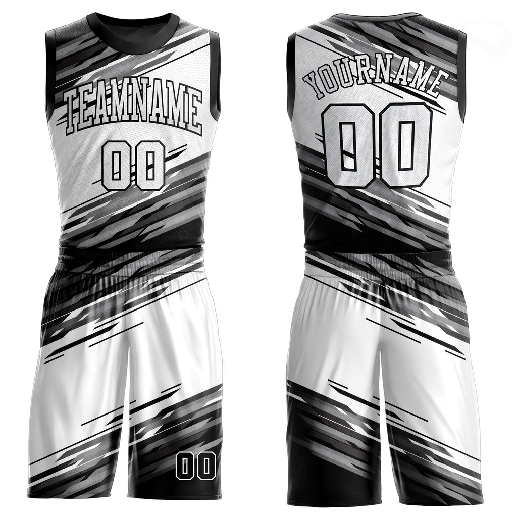 Custom Black White-Gray Round Neck Sublimation Basketball Uniform Jersey