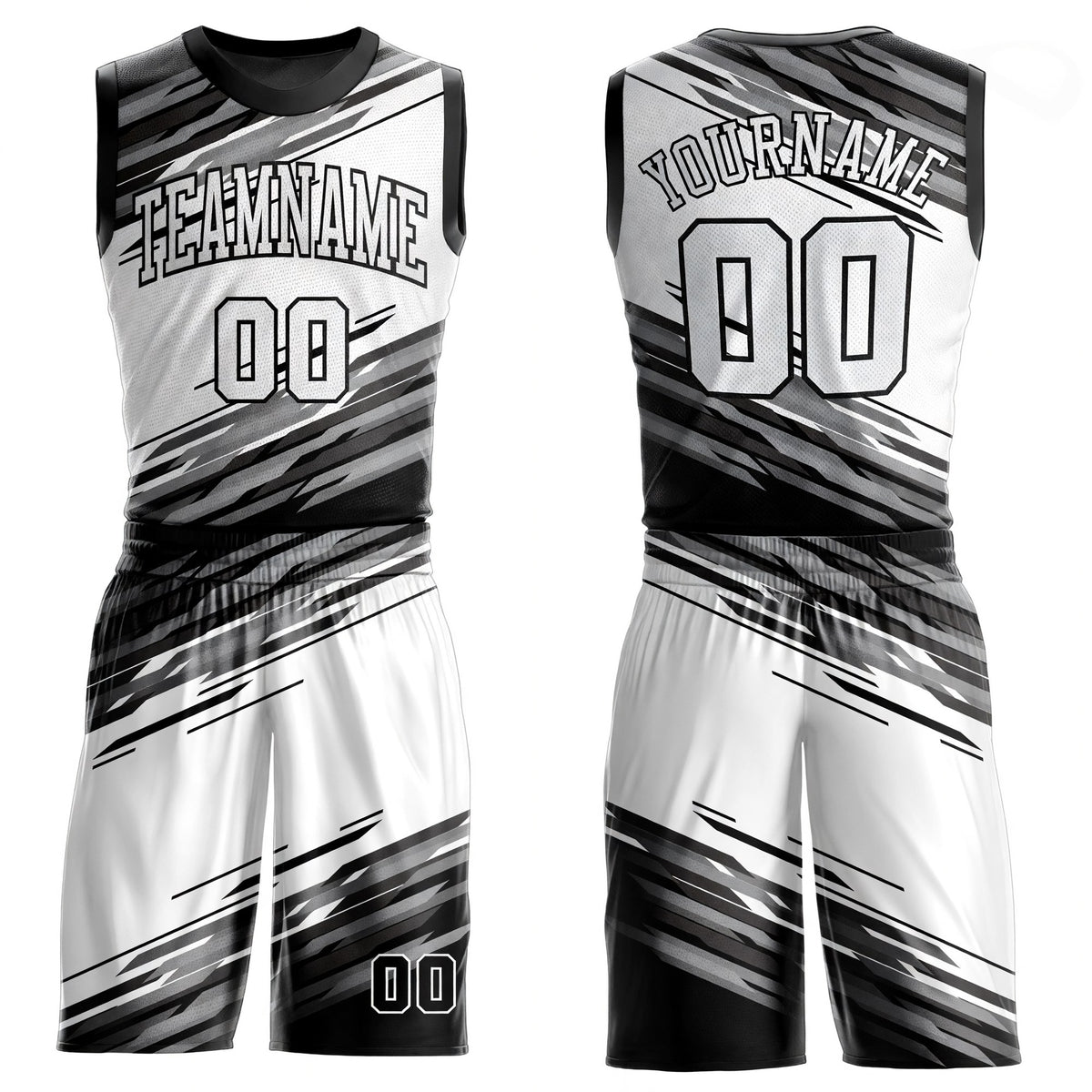 Custom Black White-Gray Round Neck Sublimation Basketball Uniform Jersey