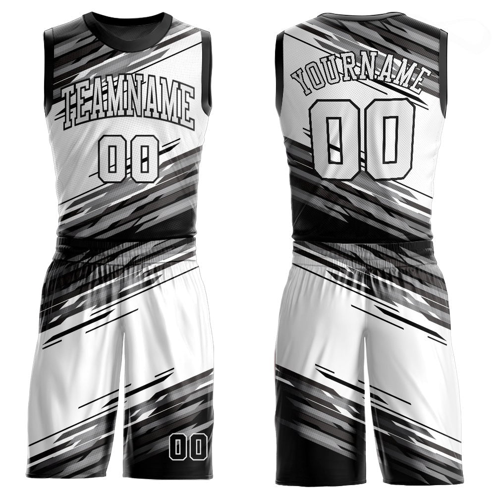 Custom Black White-Gray Round Neck Sublimation Basketball Uniform Jersey photo 1