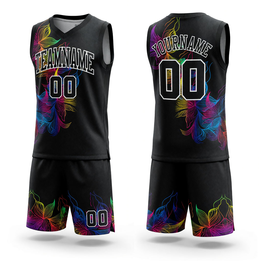 Custom Black Black-White Round Neck Sublimation Basketball Uniform Jersey