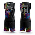 Custom Black Black-White Round Neck Sublimation Basketball Uniform Jersey