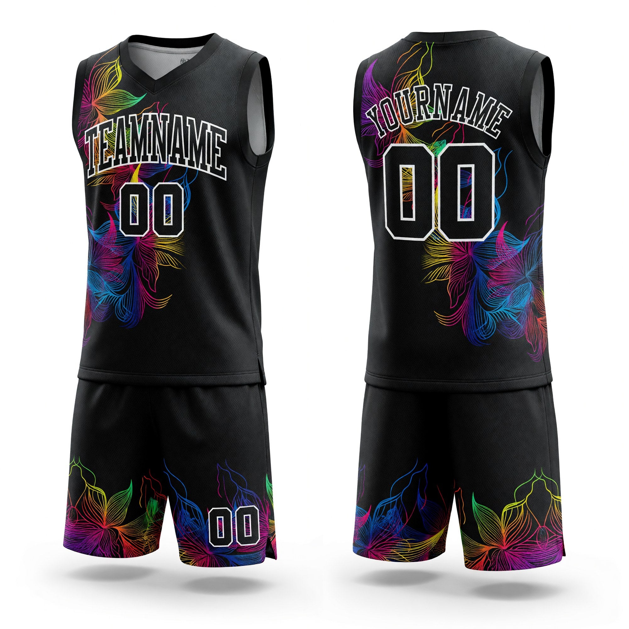 Custom Black Black-White Round Neck Sublimation Basketball Uniform Jersey