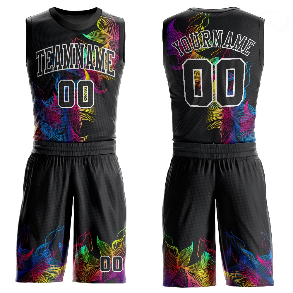 Custom Black Black-White Round Neck Sublimation Basketball Uniform Jersey photo 1