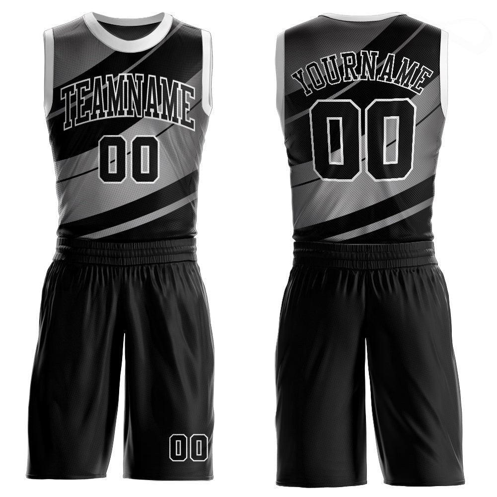 Custom Black Black-Gray Round Neck Sublimation Basketball Uniform Jersey