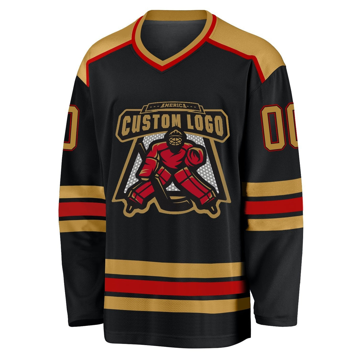 Custom Black Old Gold-Red Hockey Jersey photo 2