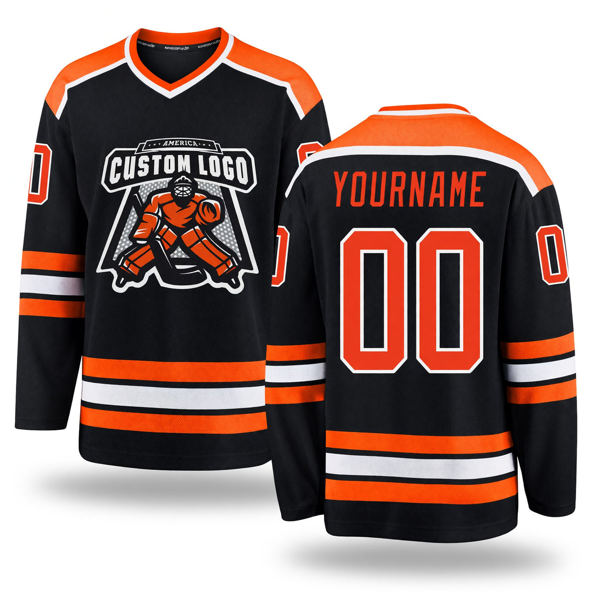 Custom Black Orange-White Hockey Jersey