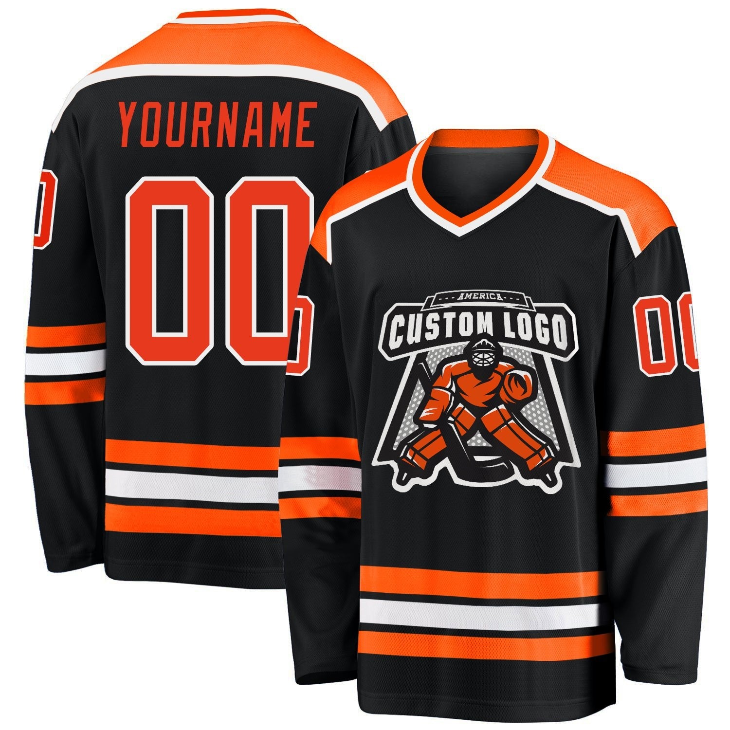 Custom Black Orange-White Hockey Jersey photo 1