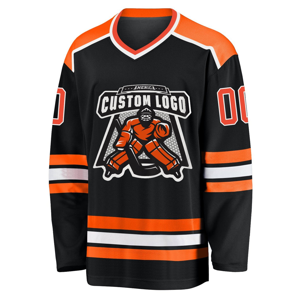 Custom Black Orange-White Hockey Jersey photo 2