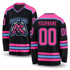 Custom Black Pink-Light Blue Hockey Jersey