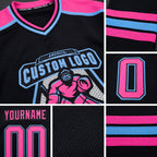 Custom Black Pink-Light Blue Hockey Jersey detail