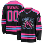 Custom Black Pink-Light Blue Hockey Jersey photo 1