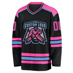 Custom Black Pink-Light Blue Hockey Jersey photo 2