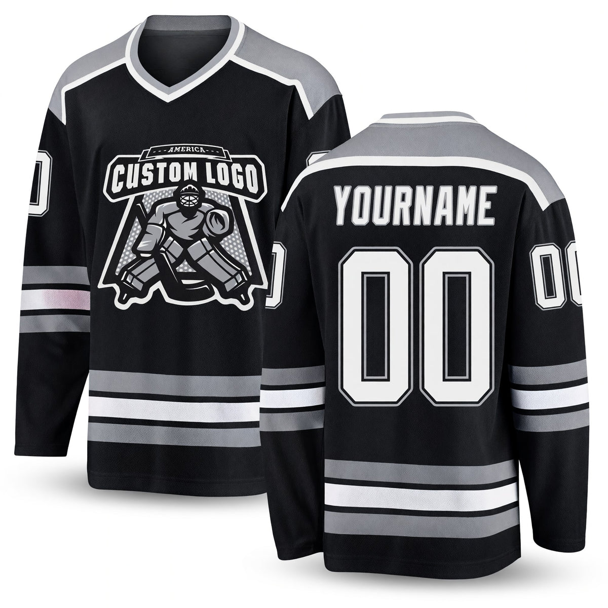 Custom Black White-Gray Hockey Jersey